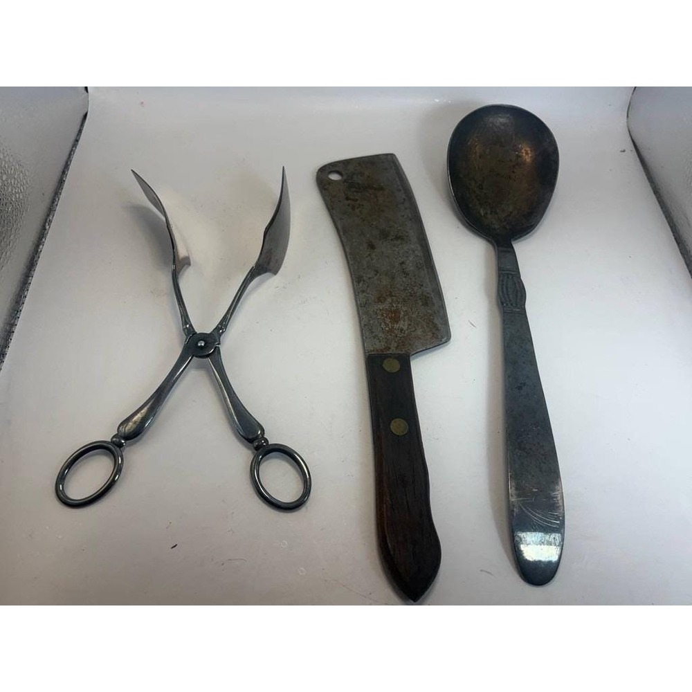 Vintage Kitchen Lot Super Edge Cleaver Cheltenham Tongs Masterpiece Spoon Japan - Picture 2 of 5
